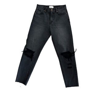 Bohme Womens Black Distressed Mom Jeans Raw Hem